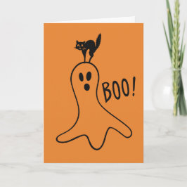 Glad Halloween Spök Svart Katt Söt Orange Kort