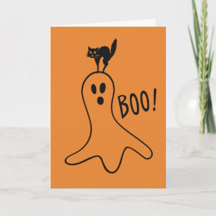 Glad Halloween Spök Svart Katt Söt Orange Kort