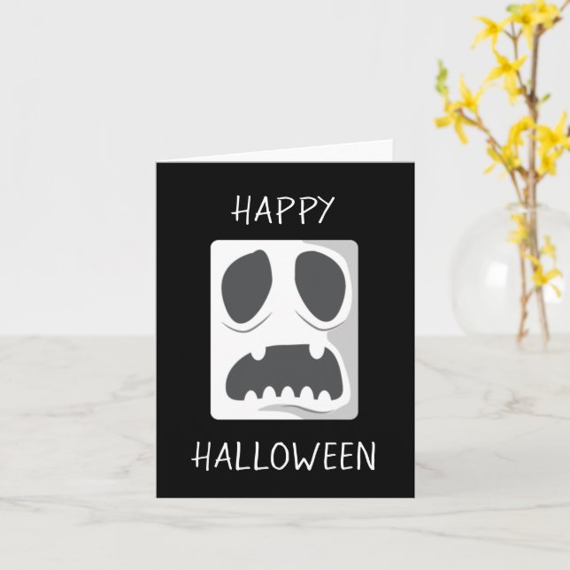 Glad Halloween Spökansikte Kort (Gul blomma)