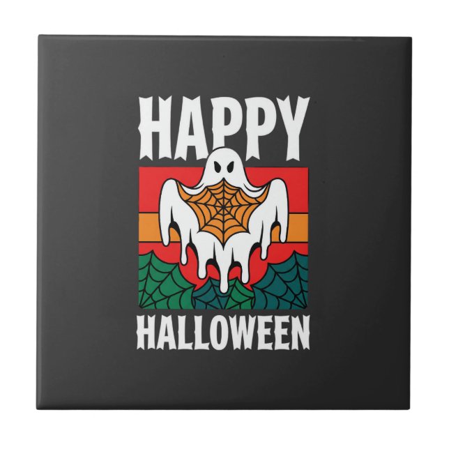 Glad Halloween Spökdjungel Retro Kakelplatta (Framsidan)
