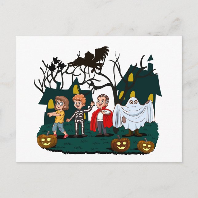Glad Halloween Spöke och pumpor Helg Vykort (Framsida)