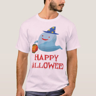 Glad Halloween-spöke som håller Jack O Lantern-hin T Shirt
