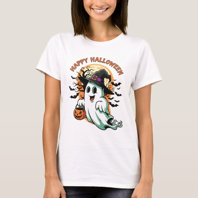 "Glad Halloween" Spöke T Shirt (Framsida)
