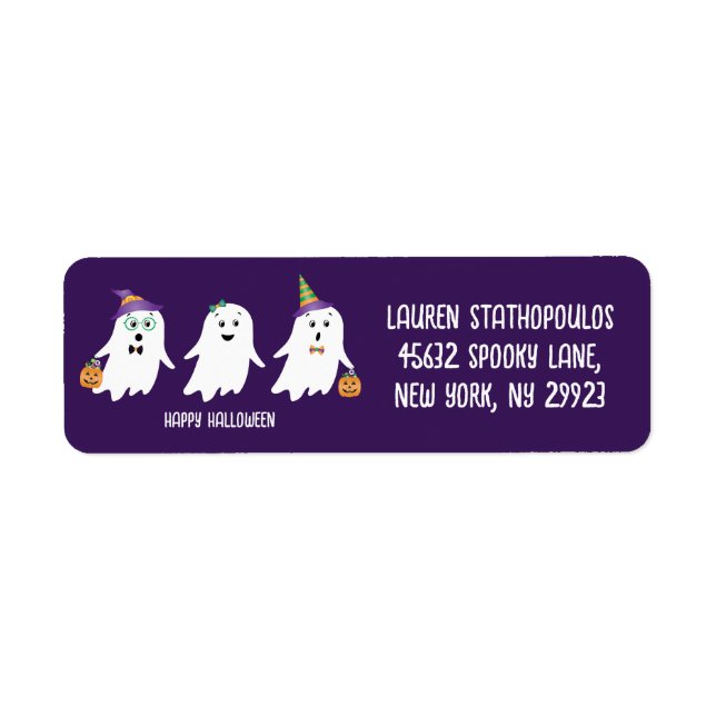 Glad Halloween Spöken Bus eller Godis Returadress Etikett (Framsidan)
