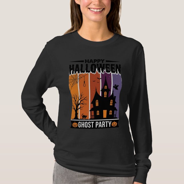 Glad Halloween Spökfest Festlig Hus T-shirt De (Framsida)