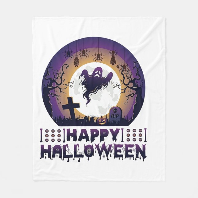 Glad Halloween Spökfladdermöss Spindlar_1 Fleecefilt (Framsidan)