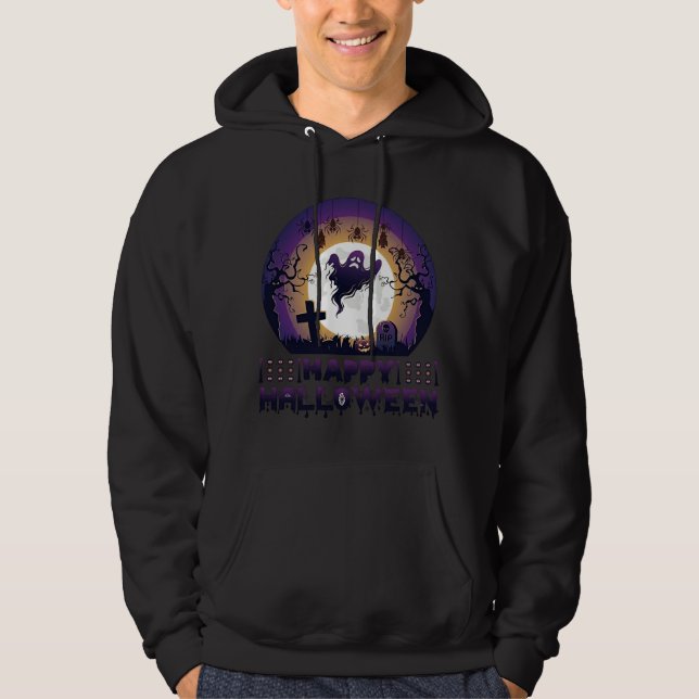Glad Halloween Spökfladdermöss Spindlar_1 Hoodie (Framsida)