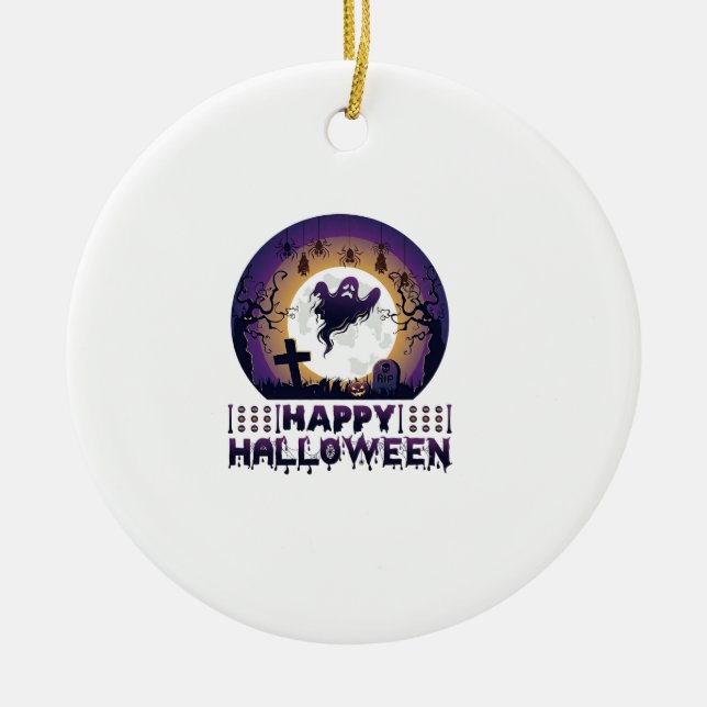 Glad Halloween Spökfladdermöss Spindlar_1 Julgransprydnad Keramik (Framsidan)