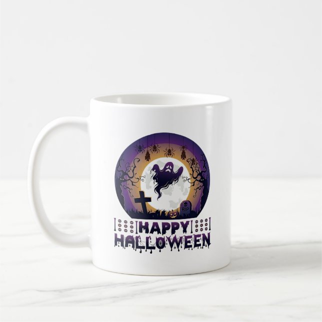 Glad Halloween Spökfladdermöss Spindlar_1 Kaffemugg (Vänster)