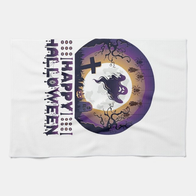 Glad Halloween Spökfladdermöss Spindlar_1 Kökshandduk (Horisontell)