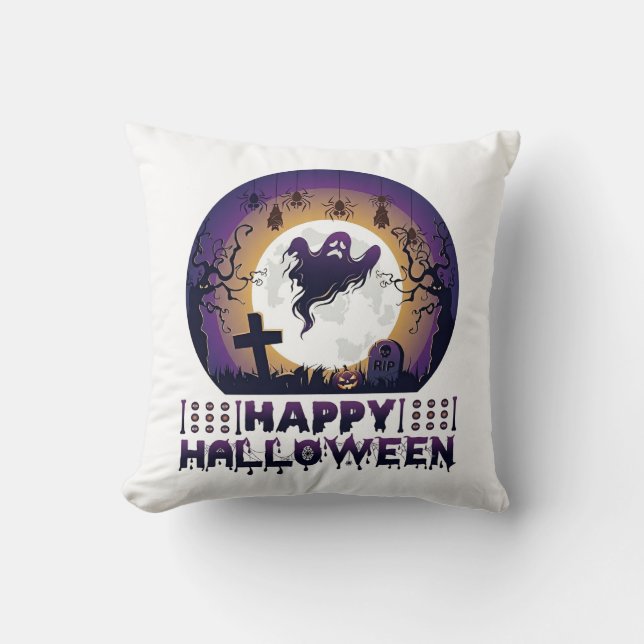 Glad Halloween Spökfladdermöss Spindlar_1 Kudde (Framsida)