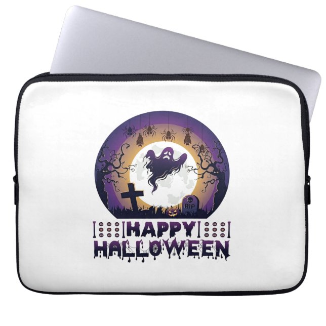 Glad Halloween Spökfladdermöss Spindlar_1 Laptop Fodral (Framsidan)