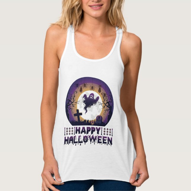 Glad Halloween Spökfladdermöss Spindlar_1 Linne Med Racerback (Framsida)