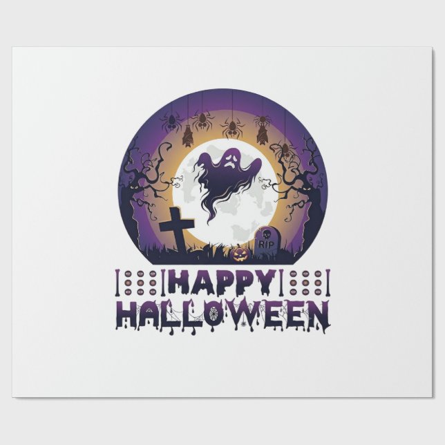 Glad Halloween Spökfladdermöss Spindlar_1 Presentpapper (Platt)