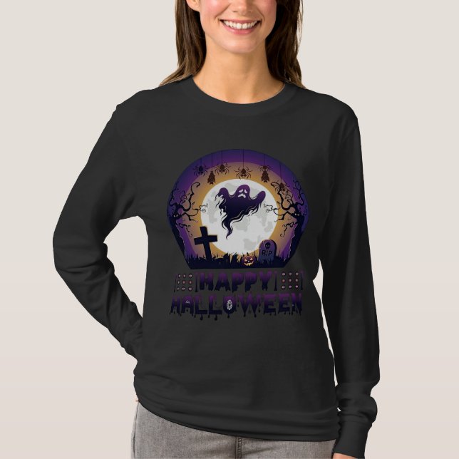 Glad Halloween Spökfladdermöss Spindlar_1 T Shirt (Framsida)