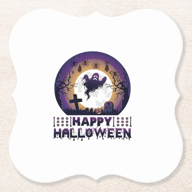 Glad Halloween Spökfladdermöss Spindlar_1 Underlägg Papper (Framsida)