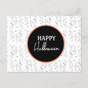 Glad Halloween Spökgodis Handritade Bokstäver Klot Vykort