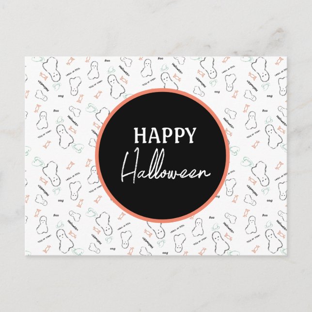 Glad Halloween Spökgodis Handritade Bokstäver Klot Vykort (Framsida)