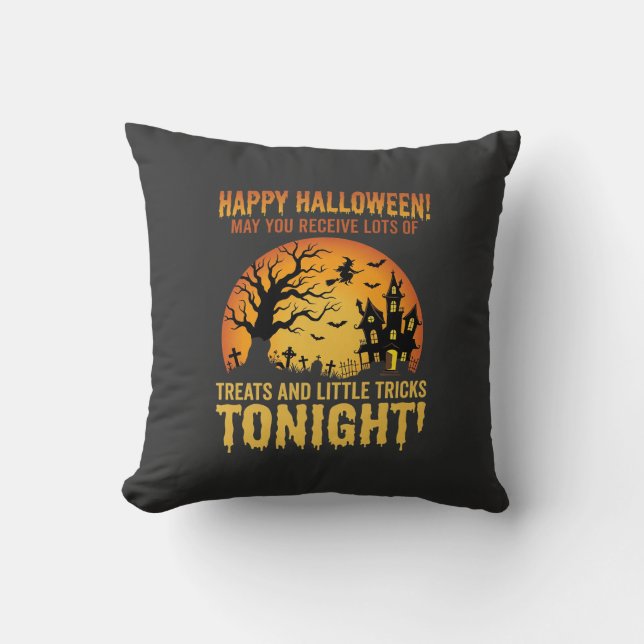 Glad Halloween Spökhus Bus eller Behandla Kudde (Framsida)