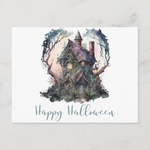 Glad Halloween Spökhus Grön Halloween Helg Vykort