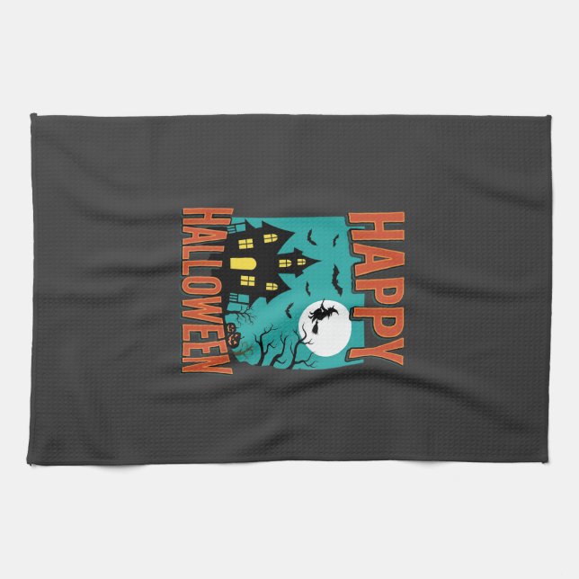 Glad Halloween Spökhus Häxa Design Kökshandduk (Horisontell)