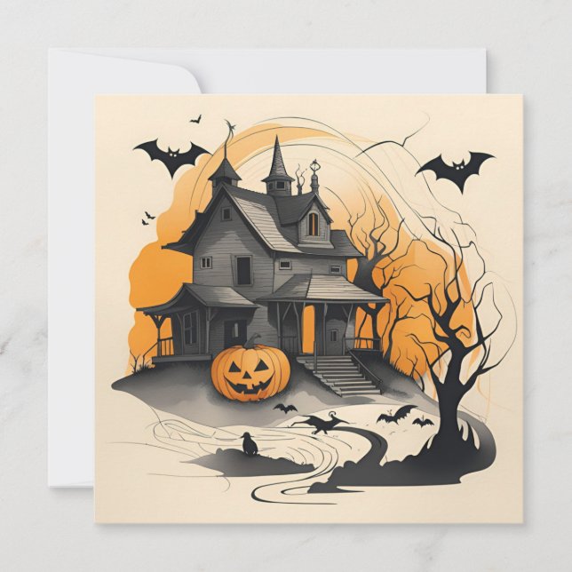 glad Halloween spökhus Julkort (Framsida)