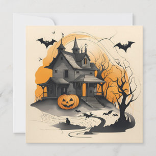 glad Halloween spökhus Julkort