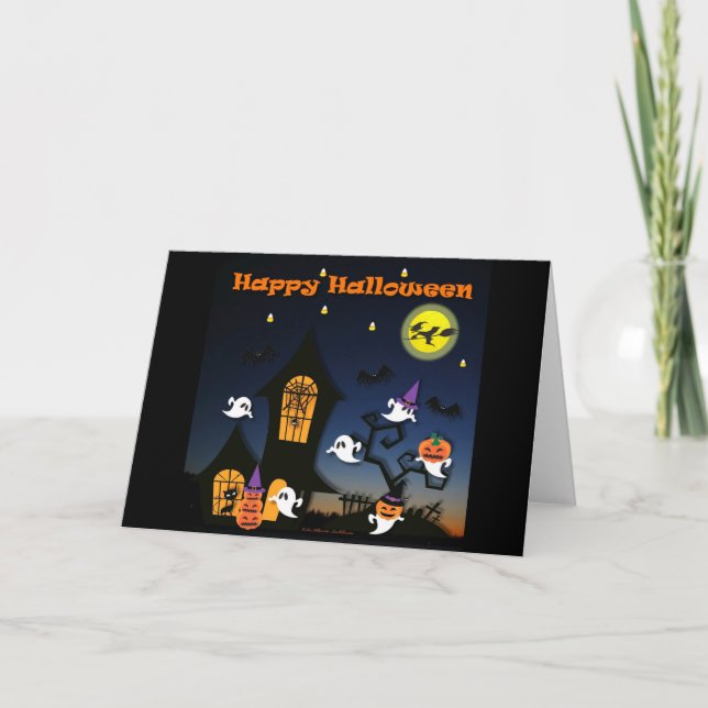 Glad Halloween Spökhus Kort (Framsida)