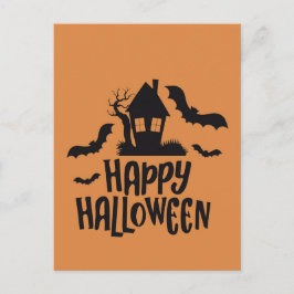 Glad Halloween spökhus kuslig fladdermus orange Helg Vykort