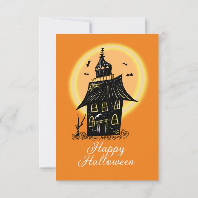 Glad Halloween Spökhus Svart Orange (Framsida)