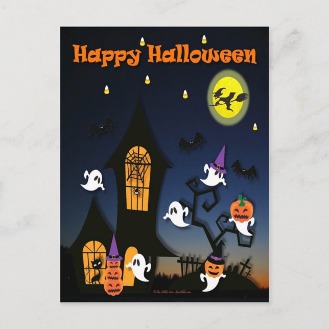 Glad Halloween Spökhus Vykort (Framsida)