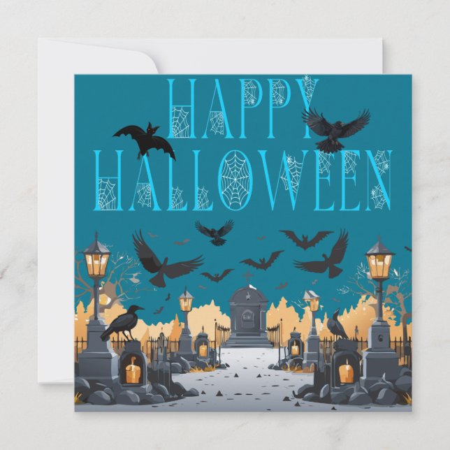 Glad Halloween Spökig Kyrkogård\Gravsten Inbjudningar (Framsida)