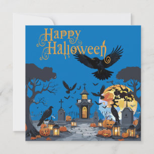 Glad Halloween Spökig Kyrkogård Med Kuslig Grav Inbjudningar