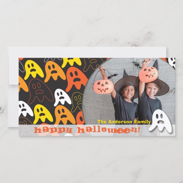 Glad Halloween Spökliga Spöken Barn Foto Julkort (Framsida)
