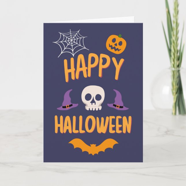 Glad Halloween spöklik pumpa fladdermus orange des Helgkort (Framsida)