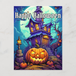 Glad Halloween Spöklik Skräckhus Vykort