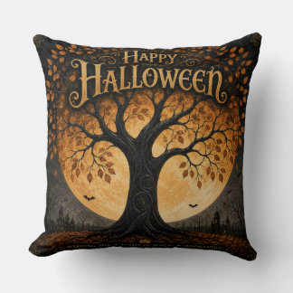 Glad Halloween Spöklik Träd Fullmåne Gotisk Kudde