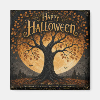 Glad Halloween Spöklik Träd Fullmåne Gotisk Magnet