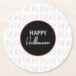 Glad Halloween Spökliknande Godis Handritad Doodle Underlägg Papper Rund