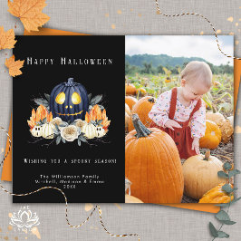 Glad Halloween Spökliknande Pumpa Kristaller Foto Julkort