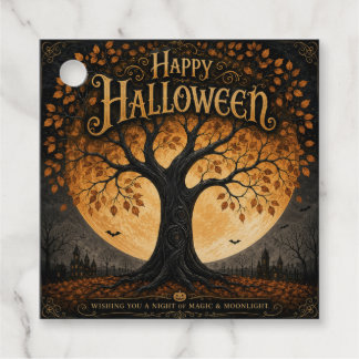Glad Halloween Spökliknande Träd Fullmåne Gotisk Gåvor Etiketter
