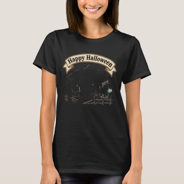 Glad Halloween Spökstad T Shirt (Framsida)