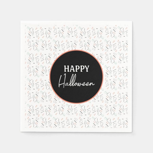 Glad Halloween Spöktand Handritad Doodle Pappersservett (Framsidan)