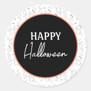 Glad Halloween Spöktand Handritad Doodle Runt Klistermärke