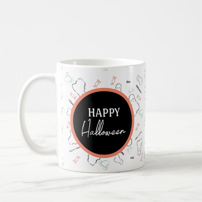 Glad Halloween Spöktis Handritad Doodle Kaffemugg (Vänster)