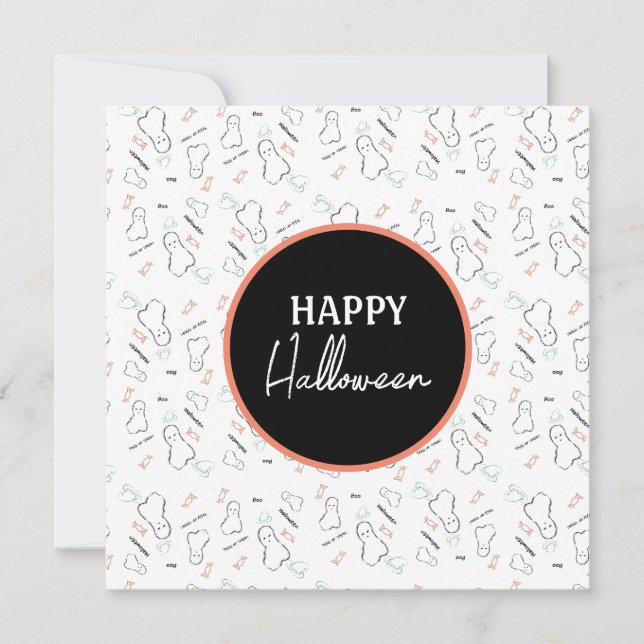 Glad Halloween Spöktis Handritade Bokstäver Klotte Kort (Framsida)