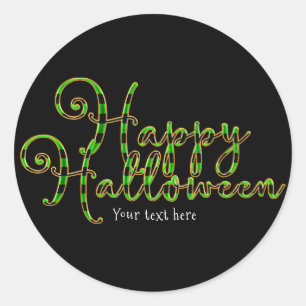 Glad Halloween Svart & Grön Randig Partfavor Runt Klistermärke