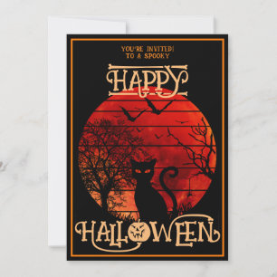 Glad Halloween Svart Katt Fladdermus Kostym Fest Inbjudningar