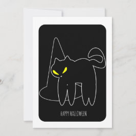Glad Halloween Svart Katt Häxa Hatt Kort