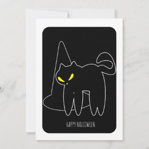 Glad Halloween Svart Katt Häxa Hatt Kort